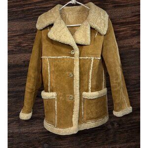 Vtg Deerskin Trading Post Womens Suede Shearling Sherpa Coat XS/S 60s